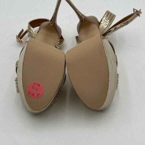 FSJ Gold Lines Strappy Open Toe Platform Ankle Strap High Metallic Heel Sandals - Picture 6 of 6